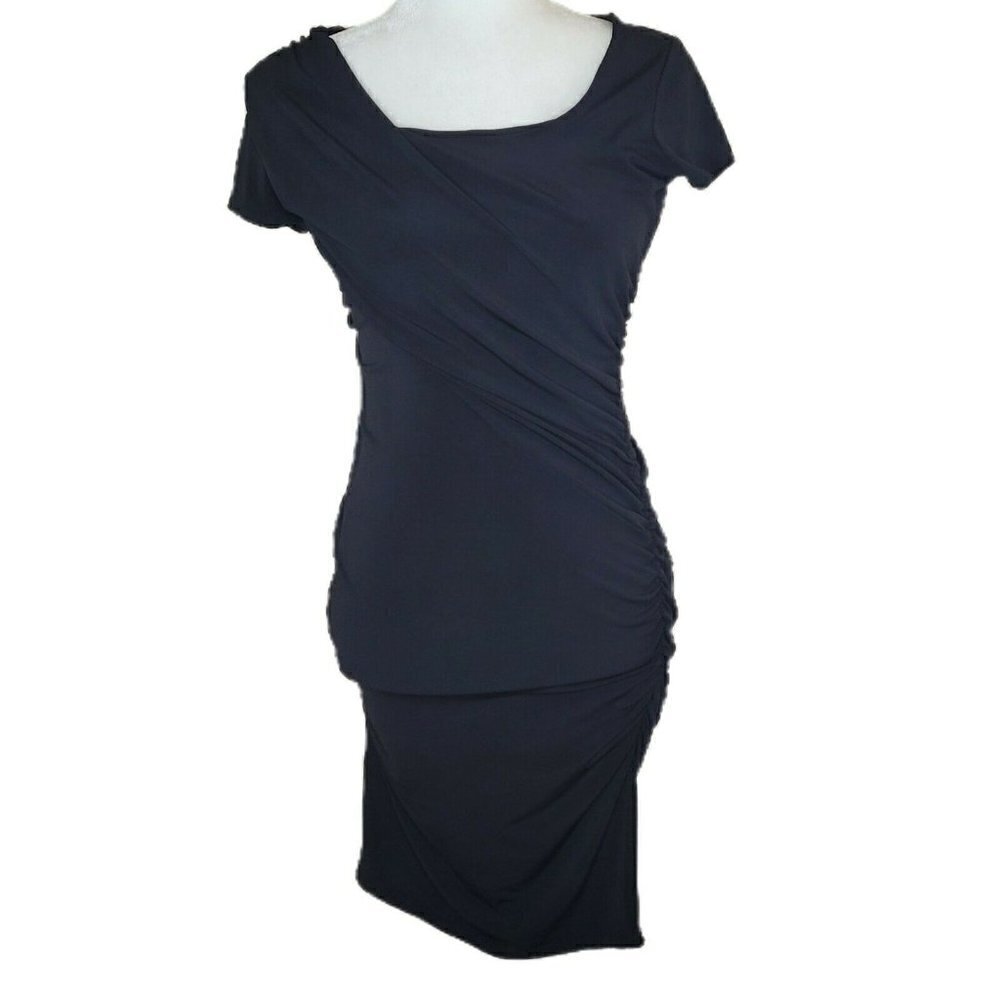 Miss Tina Black Ruched Bodycon Jersey Cocktail Dress Size X-Small
